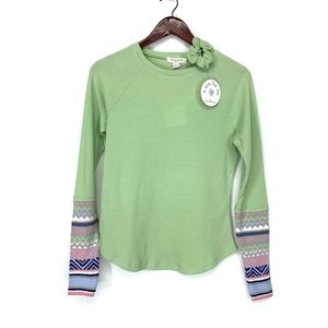 Beachlunchlounge Trace Long Sleeve Waffle Crewneck Thermal Top In Celery Green
